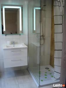波别罗沃Domki letniskowe的带淋浴和盥洗盆的浴室