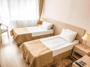 索洛恰Sanotoriy Solotcha的酒店客房设有两张床和窗户。