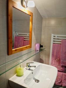 卡拉拉萨莉住宿加早餐旅馆的浴室设有水槽、镜子和粉红色毛巾
