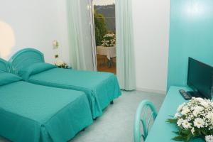 伊斯基亚卡皮佐酒店的酒店客房设有两张床和电视。