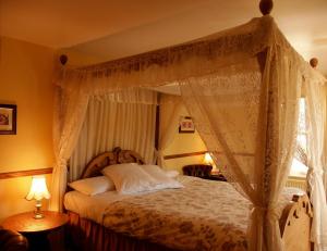 福里斯特罗契克斯旅馆酒店的一间卧室配有带窗帘的天蓬床