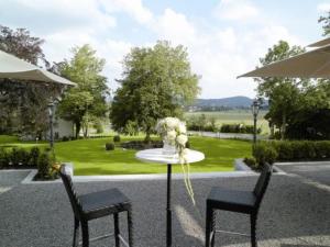 阿尔戈伊地区伊斯尼纽查克伯格城堡酒店的一张桌子、两把椅子和一个花瓶