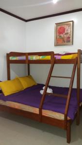 公主港城堡住宿和早餐酒店的配有紫色床单和黄色枕头的双层床
