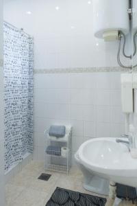 苏博蒂察MainStreet apartman的一间带水槽、卫生间和淋浴的浴室