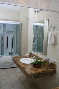 克勒拉希克勒拉希酒店的一间带水槽、淋浴和镜子的浴室