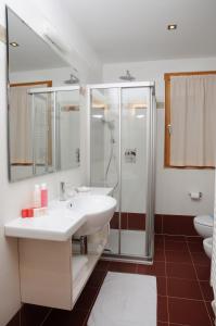 梅扎纳Residence Marisol Camere & Appartamenti - Mezzana Centre的一间带水槽和淋浴的浴室