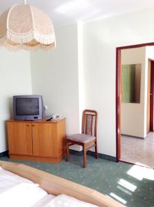 巴特斯哈尔巴赫伽尔尼酒店 的配有电视、椅子和镜子的客房