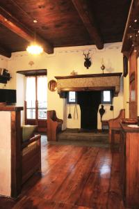 巴切诺Tana del Paradiso的客厅设有壁炉和木地板。
