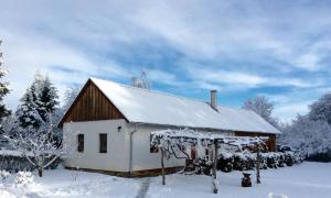 SzalafőCseri Porta的屋顶上积雪的房子