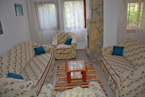 达利安Villa Poseidon的客厅配有两张沙发和一张桌子