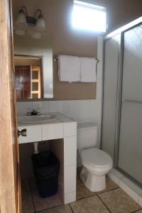 科潘玛雅遗址阶梯住宿加早餐旅馆的一间带卫生间、水槽和镜子的浴室