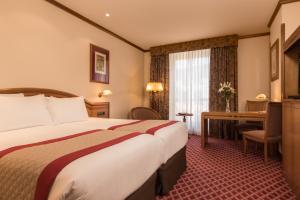 萨拉曼卡梅里亚拉斯克拉拉斯精品酒店的配有一张床和一张书桌的酒店客房
