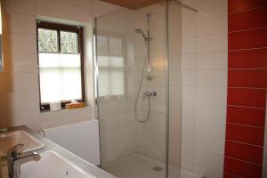 福森希尔霍夫兰德宫酒店的带淋浴和盥洗盆的浴室