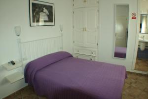 科尼尔-德拉弗龙特拉伊莎贝尔的角落旅馆的一间卧室配有一张紫色的床和镜子