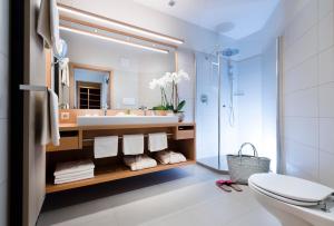 阿皮亚诺苏拉斯特拉达斯皮塔勒酒店 的一间带水槽、淋浴和卫生间的浴室