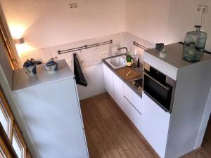 ErbachFerienwohnung Nägler的厨房配有白色冰箱和水槽