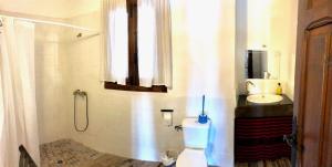 瓜迪克斯La Casona de la Luz的带淋浴、卫生间和盥洗盆的浴室