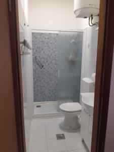 奥帕提亚Apartment Nada的带淋浴、卫生间和盥洗盆的浴室