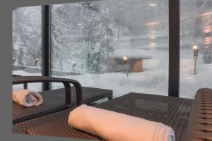新黎凡特阿德勒酒店的躺在雪上椅子上的人