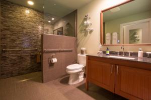 门多西诺Brewery Gulch Inn & Spa的一间带卫生间、水槽和镜子的浴室