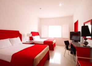 克雷塔罗克雷塔罗扎尔酒店的酒店客房设有两张床和电视。