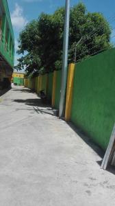 TabacoMeaco Royal Hotel - Tabaco的一条绿色和黄色的墙,靠近街道