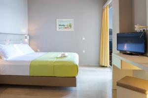 尼基亚娜亚德里亚缇卡酒店的一间卧室配有一张床和一张书桌及电视
