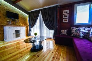 乌尔齐尼Urke - Ada Bojana的客厅配有紫色沙发和桌子