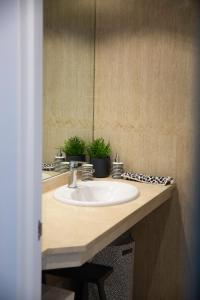 圣克鲁斯-德特内里费Home2Book Stunning&Design Apartment Santa Cruz的浴室的柜台设有水槽和镜子