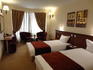 索非亚法沃里特酒店的酒店客房设有两张床和窗户。