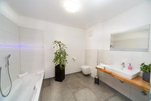塞瓦尔兴Hotel Restaurant Sailer的白色的浴室设有水槽和卫生间。