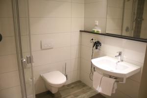 Vohburg an der Donau佐伯斯特精品酒店的浴室配有卫生间、盥洗盆和淋浴。