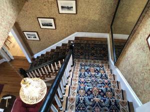 巴港Central House Inn的楼梯的上方景色,房子铺有地毯