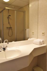 德科赫库艮弗莱彻餐厅酒店 的一间带水槽和淋浴的浴室