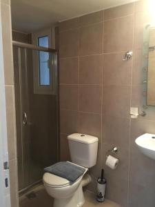 迈萨纳美萨尼昂酒店的浴室配有卫生间、淋浴和盥洗盆。