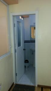 里奥班巴Hostal Puertas Del Sol的带淋浴和卫生间的浴室。