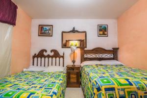 危地马拉安地瓜Casa De Leon的一间卧室配有两张床和镜子
