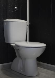 特里亚夫纳Guest House Dar的浴室设有白色的卫生间和黑色的墙壁