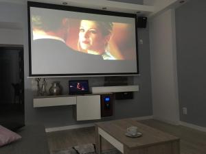 塞格德Gutenberg Apartments的客厅壁挂的平面电视