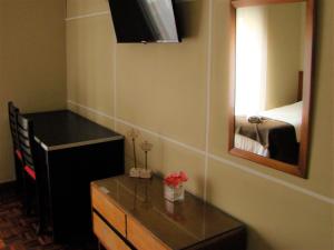 布宜诺斯艾利斯佩蒂特雷科莱塔酒店的一间卧室配有梳妆台、镜子和一张床