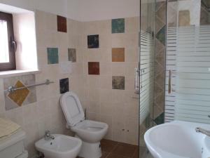 ColledanchiseAlla Contrada degli Asinelli的浴室配有卫生间、盥洗盆和淋浴。