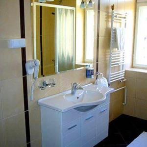 特雷比涅莱奥塔尔酒店的一间带水槽和镜子的浴室