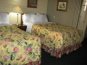 弗吉尼亚海滩Cutty Sark Efficiencies and Historic Cottage's的酒店客房,设有两张床和一盏灯