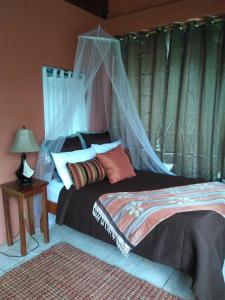 蓬塔戈尔达Creekside Oasis的一间卧室配有一张带蚊帐的床