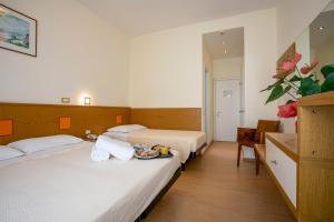 米兰马瑞提那里多尔菲酒店的酒店客房设有两张床和一盘食物