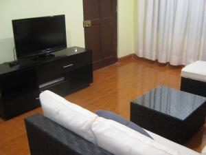 利马apartamentos Los cedros的带沙发和平面电视的客厅