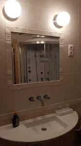 巴拉顿诺尔马迪Mimi Apartman的浴室设有水槽、镜子和淋浴