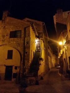塔尔奎尼亚Casetta di San Martino的一条晚上有楼房和街道的小巷