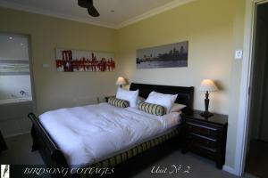 香槟谷Birdsong Cottages的一间卧室配有一张带两个枕头的床