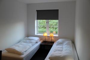 海莱乌近而静住宿加早餐旅馆的配有2张床的带窗户和2盏灯的客房